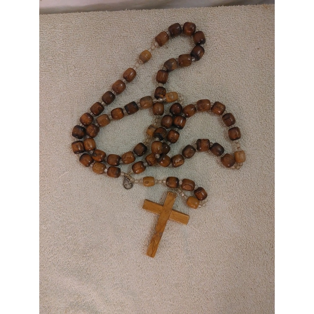 Olive Wood St Rosary Beads Cross  Prayer Necklace‎ Gift Holy land 36"